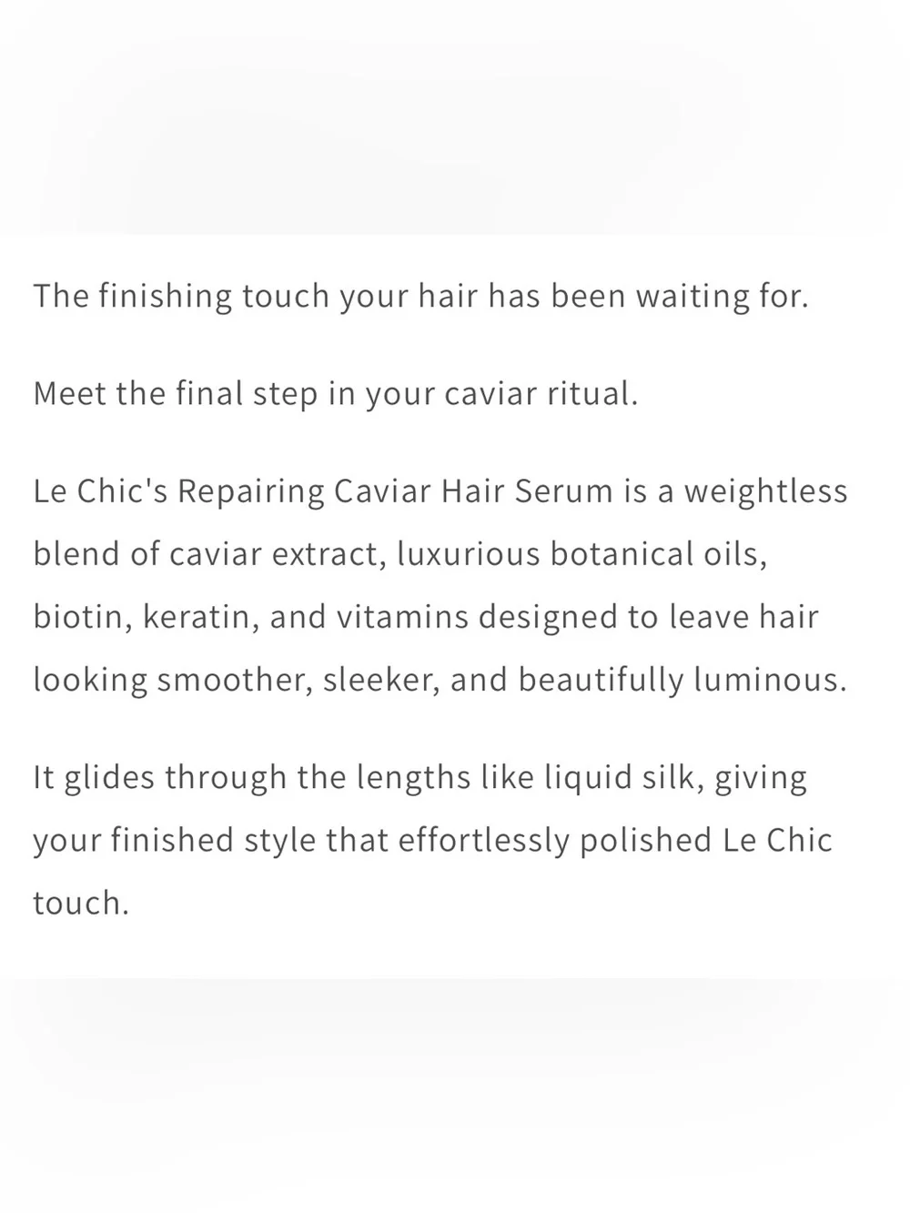 LE’ CHIC Repairing Caviar Hair Serum infused with caviar extract, keratin